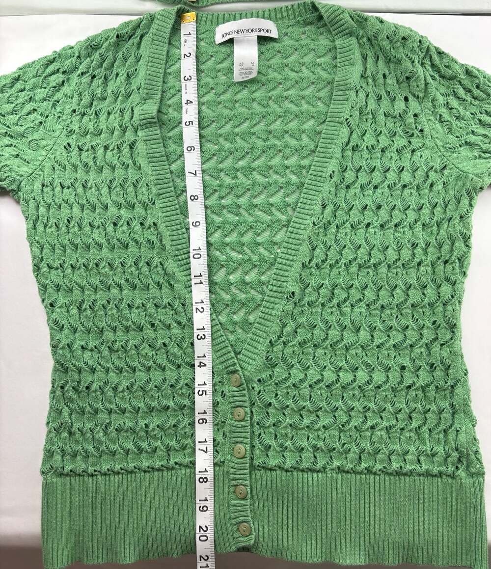 Jones New York Sport Green Crochet Knit Button-Down Cardigan - Picture 8 of 8